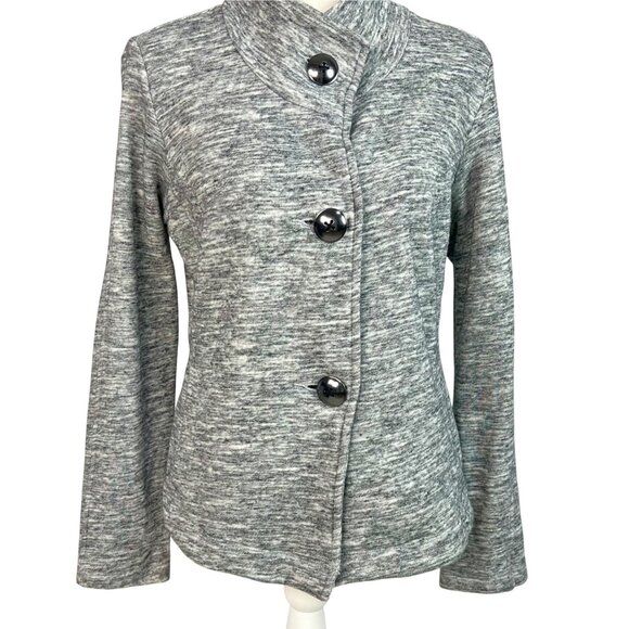 CAbi Gray Hourglass Heather Marled Gray Fleece Jacket M # 596 Metallic Buttons - Picture 12 of 12